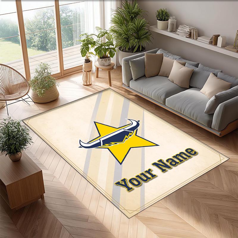 North Queensland Cowboys Crystal Velvet Rug, Custom Name Text Personalized Non‑Slip Floor Mat for Home Decor Gift