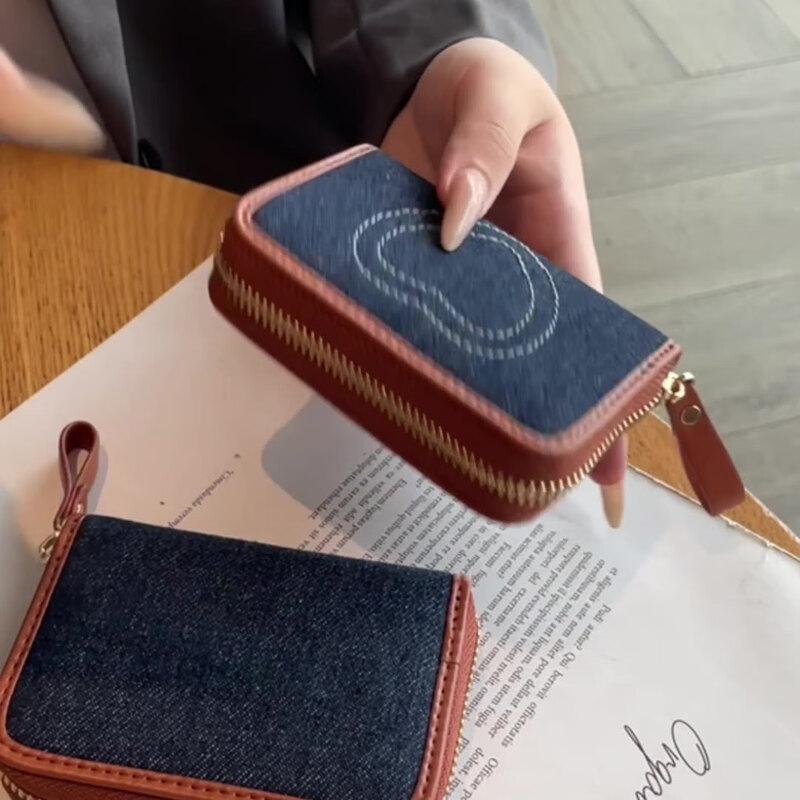 Weipeiluo Women's Denim Heart Embroidered Card Holder