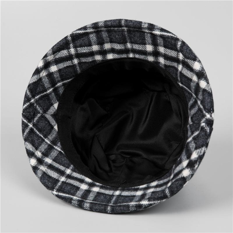 Middle-Aged Old Man Ji Mother Hat Lady Warm Thickened Foreign Gas Woolen Basin Hat Grandma Plaid Bucket Hat