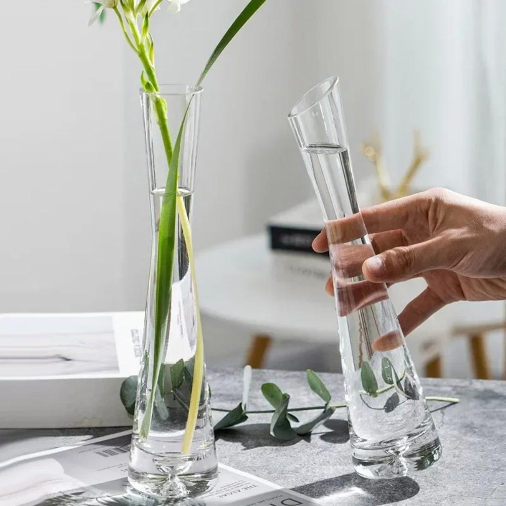 Vaso Trasparente in Vetro Stile Europeo Creativo Bocca Inclinata Artistico Semplice per Piante Idroponiche Fiori Tavolo Decorazione Casa