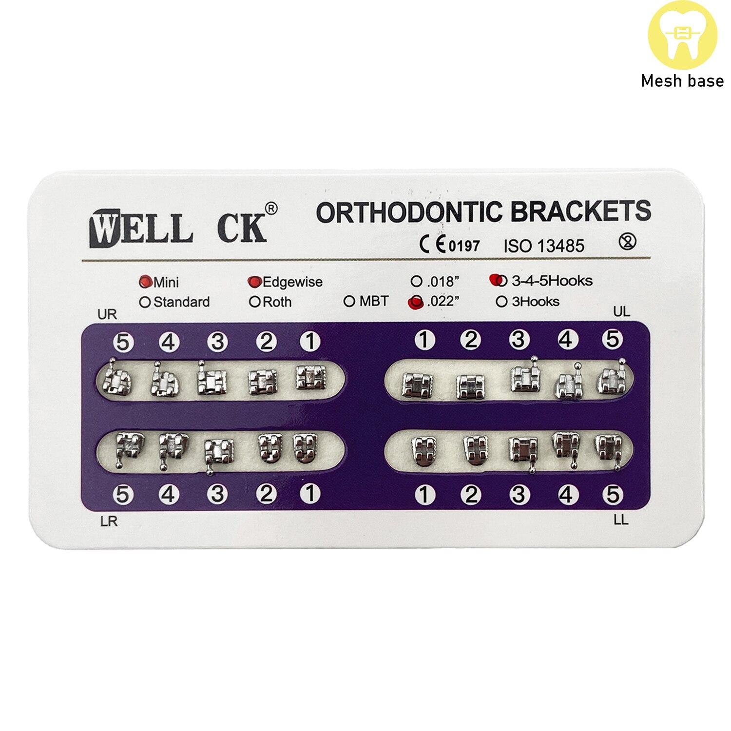 

10 упаковок стоматологических ортодонтических металлических брекетов, кронштейн Mini Roth/MBT/Edgewise Slot 0,022 0,018, крючки 3-4-5, кронштейн для стоматолога Edgewise 022 HK 345