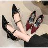 Fashion Retro Designer Red Bowknot Heel Women Shoes Fashion Pointed Toe Rivet Pumps Stripper Party Fotwear Female Wedges Mary Jane Shoes