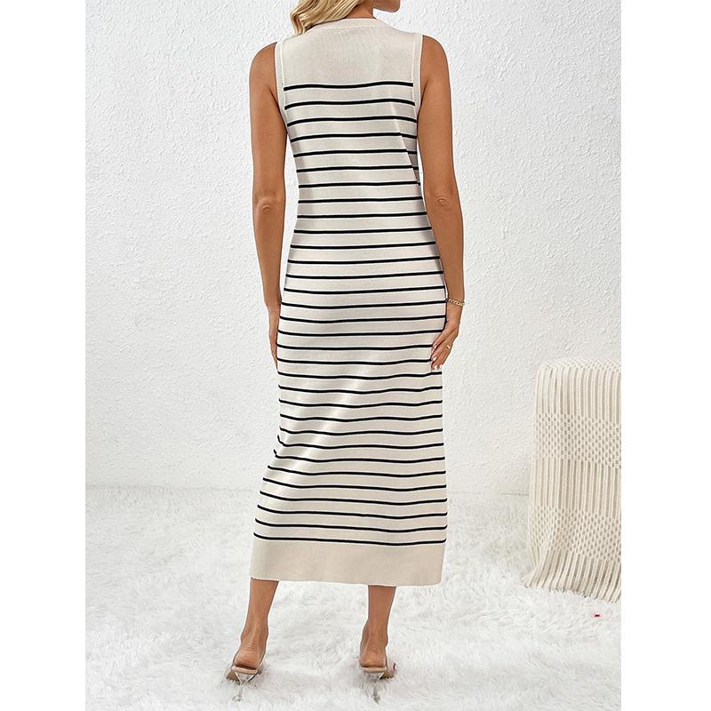Spring/Summer New Slim Intercolored Women's Knitwear Striped Long Skirt Fashion Dress