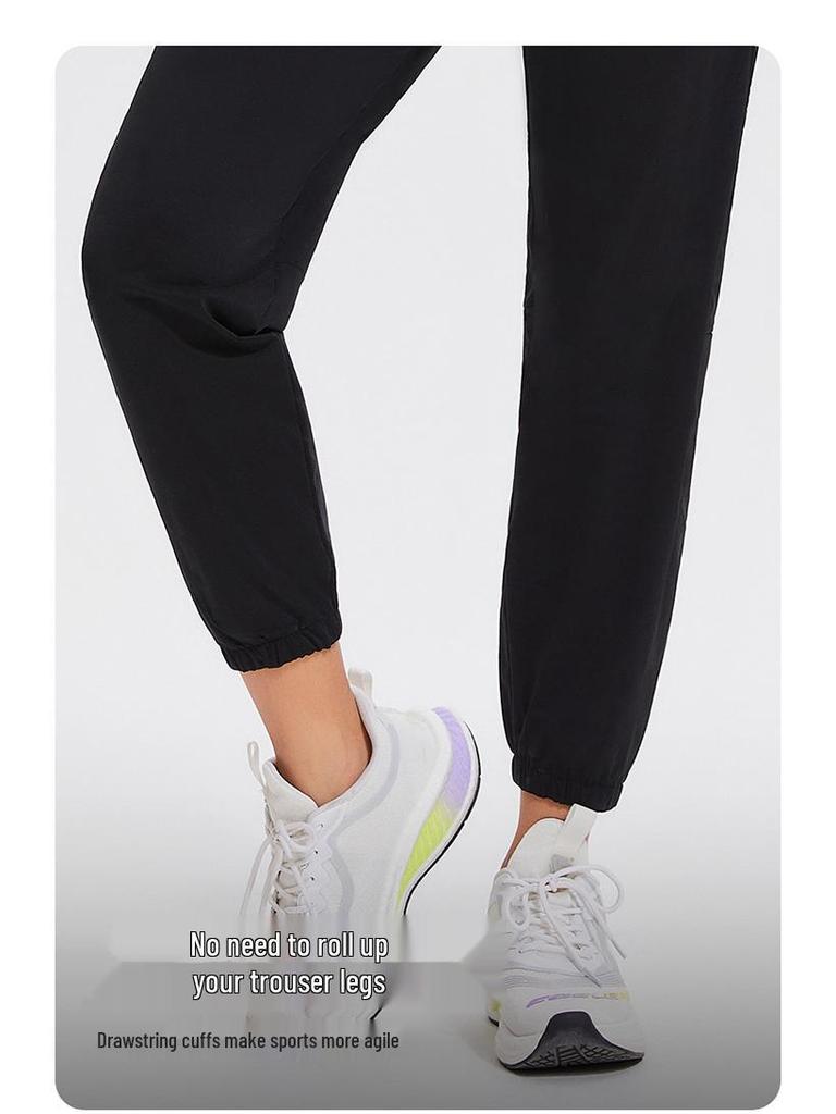 Unisex Quick-Dry Breathable Running Pants with Double Side Pockets and Elastic Drawstring