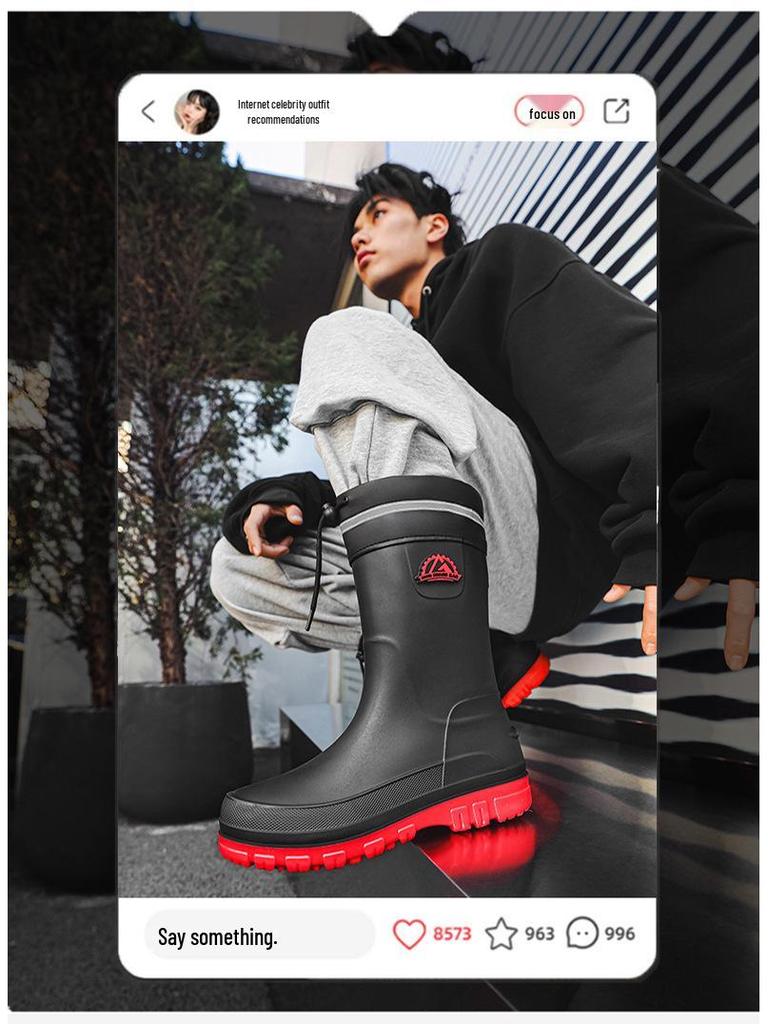 Men's Waterproof Non-Slip Mid-Calf Rain Boots - Korean Style Fashion for All Seasons