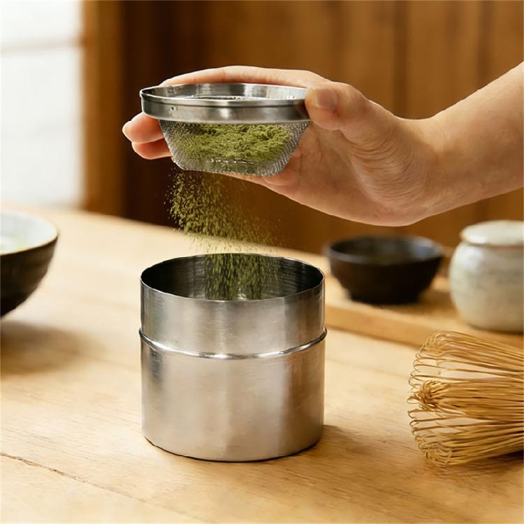 Simple Japanese Inspired Metal Tea Container Featuring Secure Locking Lid To Maintain Ingredient Freshness