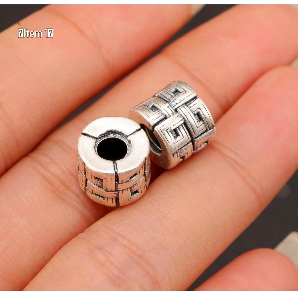 S999 Sterling Silver Woven Square and Barrel Spacer Beads - Retro Lu Lu Tong DIY Braiding Accessories