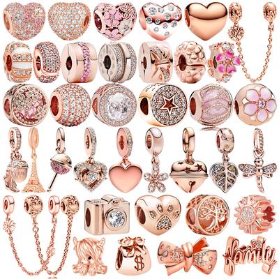 NEUER Rosegold Familienliebe Charm Anhänger Perle Blume Herz Clip Passend für Silberarmband DIY Schmuck Geschenk für Sie