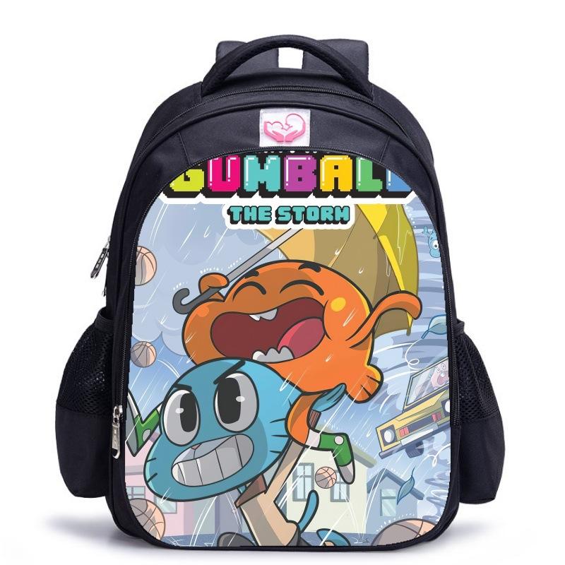 Zaino Scuola per Bambini, Testa Grande Gatto Blu Forrest Gump Scuola di Animazione, Tessuto Oxford Nero Resistente allo Sporco Grande Capacità.