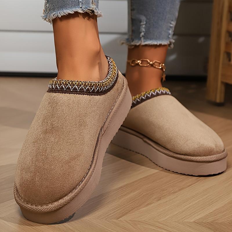 Solid Color Slippers, Casual Slip On Plush Lined Shoes, Comfortable Indoor Home Slippers