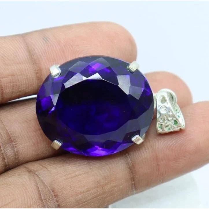 Natural 96 Ct Topaz Blue 925 Sterling Silver Certified Gemstone Pendant + Gift