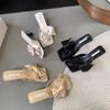 Korean version of high-end skirt slippers 2025 new bow versatile stiletto gentle fairy style high heels