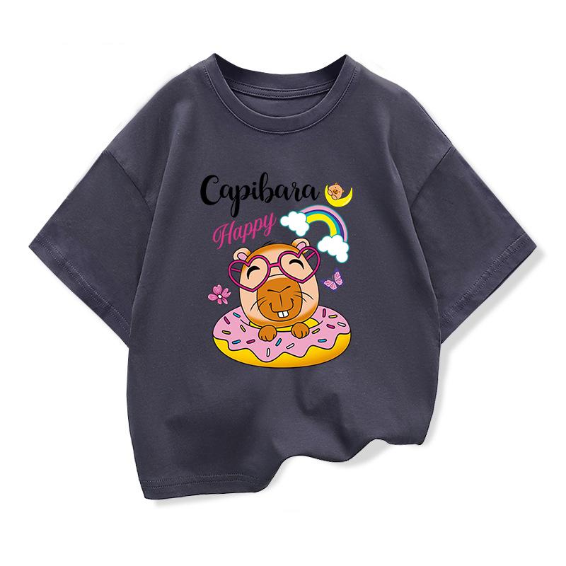 Summer New Trend Capybara Printing Cute Childrens ShortSleeved TShirt Cute Comfortable Versatile Boy and Girl TShirt