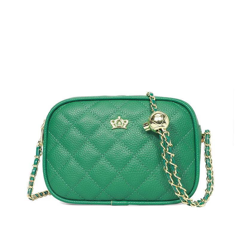

Кожаная женская сумка, первый слой, коровья кожа, ромб, маленькая квадратная сумка, модная, маленькая, с золотым шариком, сумка-мессенджер через плечо зелёный