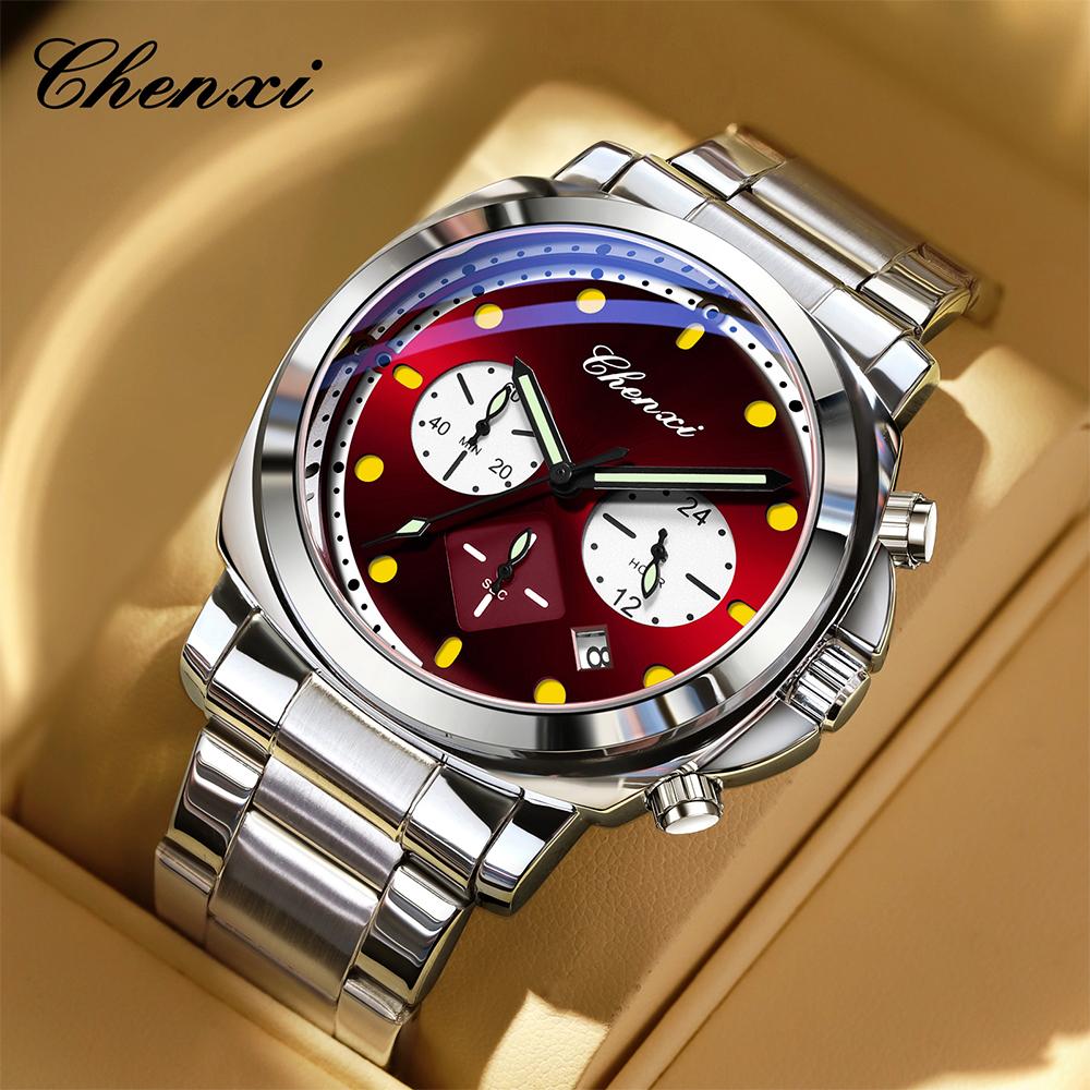 CHENXI Chronograph Watches Man Multi-functional Waterproof Fashion Quartz Watch Calendar Luminous Men's Wristwatch