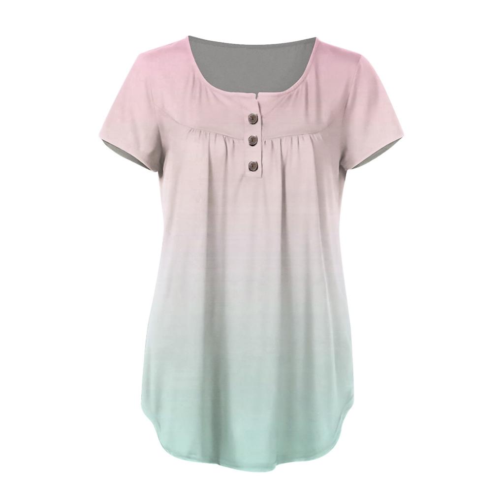 Damska tunika z krótkim rękawem luźne topy na co dzień bluzka w rozmiarze plus size plisowana tunika na guziki w stylu Casual, letnia kwiatowy krawat topy dla kobiet