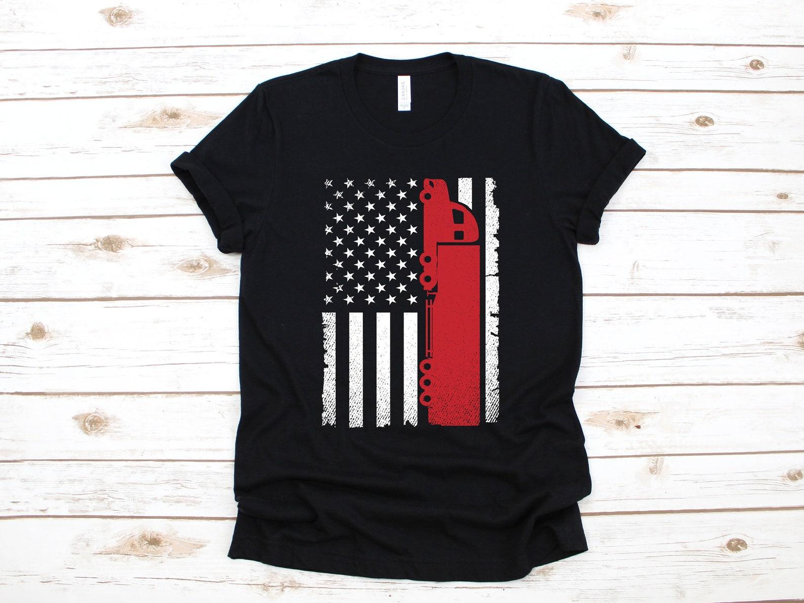 USA Flag Trucker T-Shirt, Patriotic Trucker, American Flag Gifts for Truckers, Semi Truck Driving Gift, Tank Top, T-shirt,T-shirt M