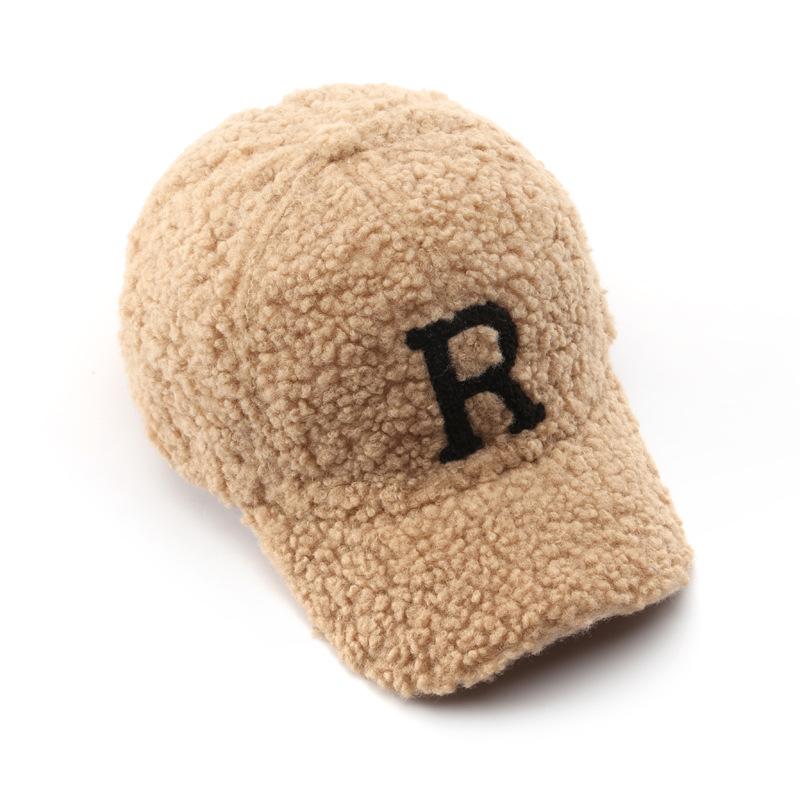 Autumn and Winter Lamb Wool Letter Embroidery Cap Outdoor Sports Leisure Cold Baseball Hat