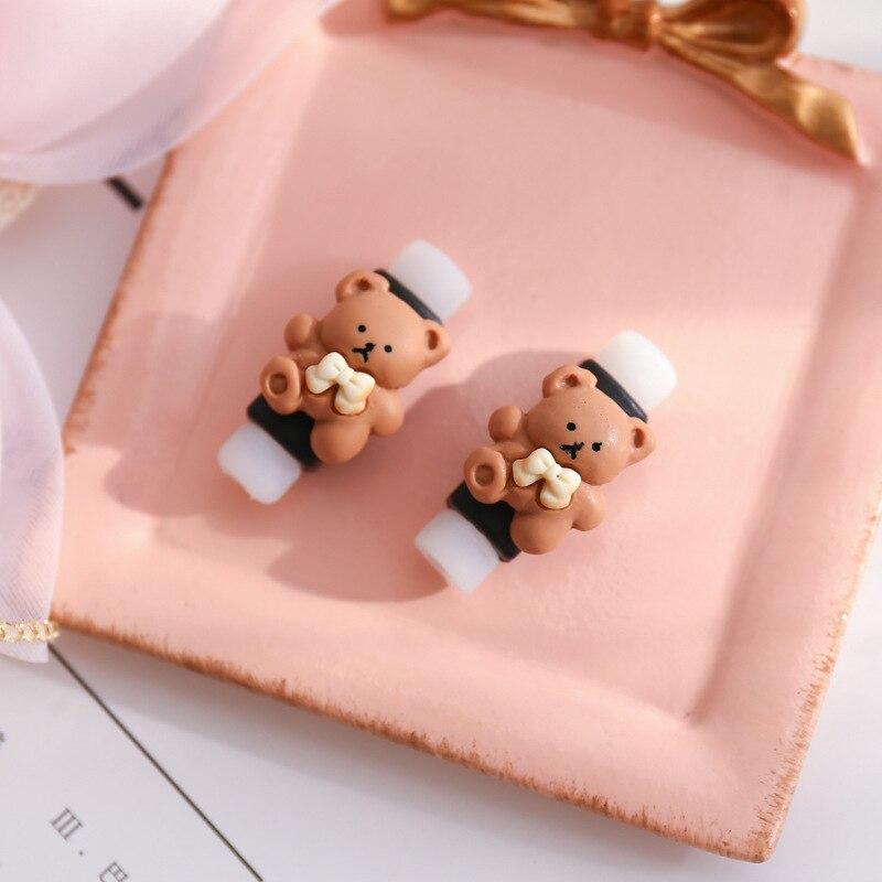 2Pcs Charger Cable Winder Protector White Bear Cartoon Saver Data Line Protective Case Earphone Cord Sleeve Cover Wire Organizer