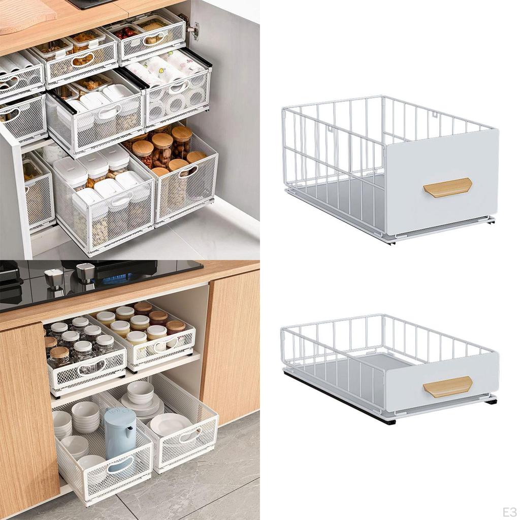 Pull Out Cabinet Organizer Guide Rail Design Expandable Sliding Drawer Pantry Storage Shelf for