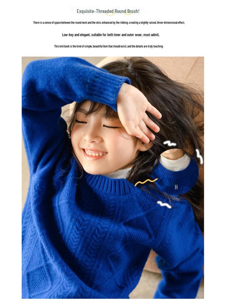 Children's 100% Wool Cable Knit Sweater - Unisex Round Neck for Autumn/Winter