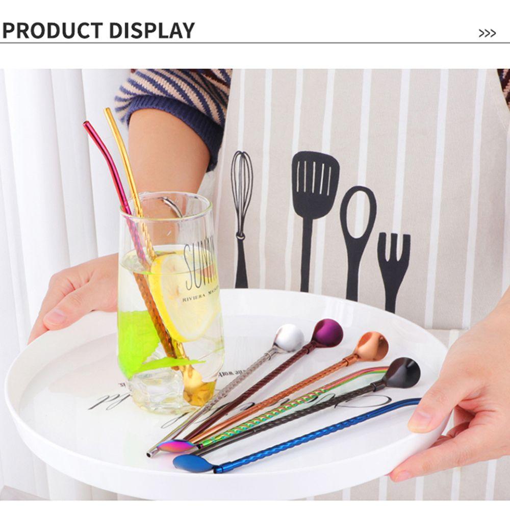 New Bar Tea Reusable Bent Filter Straws Spoon Coffee Spoons Stainless Steel Drinking Straw