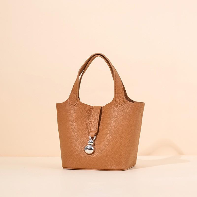 Genuine Leather Vegetable Basket Women's Bag First-layer TC Grain Cowhide Portable Bucket High-end Niche Single-shoulder Cross-slung