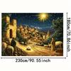 2D plane  1 piece of Bethlehem Christmas background cloth - starry night scene of shepherds and baby Jesus  durable polyester