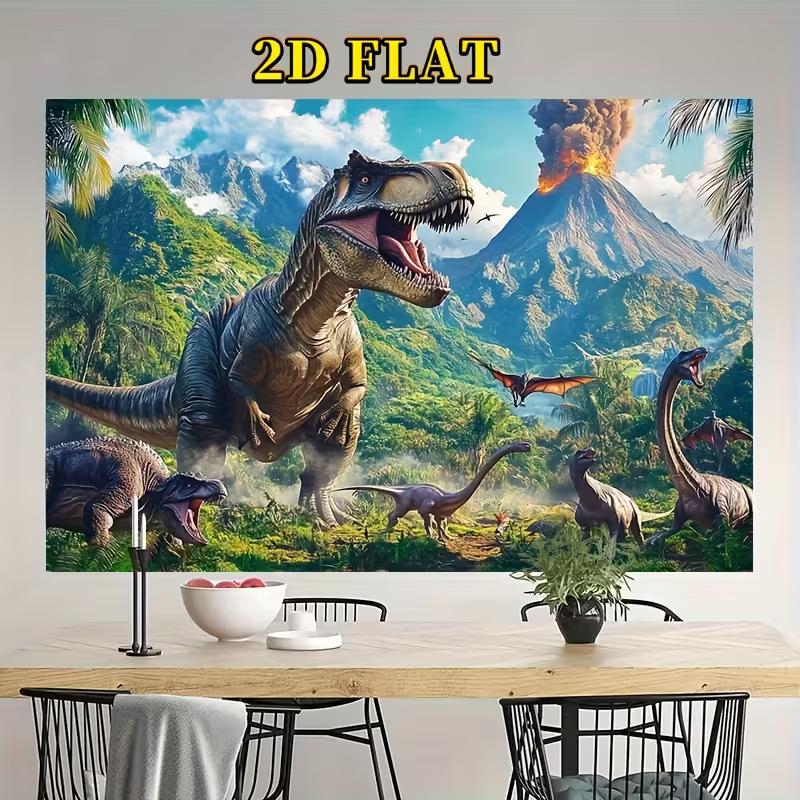 Kids Dinosaur Volcano Tapestry, 2D Flat Prehistoric Jurassic Wall Hanging, Large Size Wall Art for Party, Bedroom, Nursery