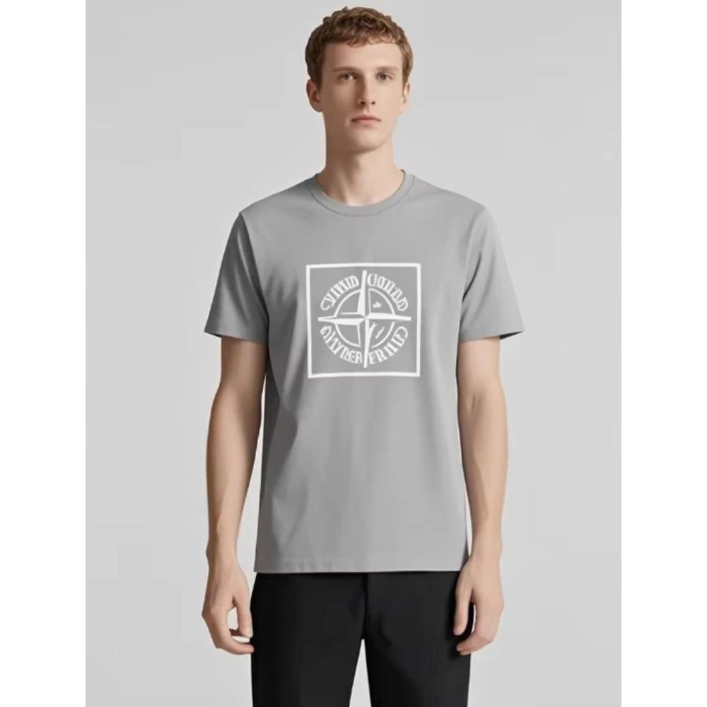 2025 Trend Modemarke Sommer Kurzarm Bedruckt Stein Lateinische Version Lässiges T-Shirt für Paare und Mehrzweck-Oberteile