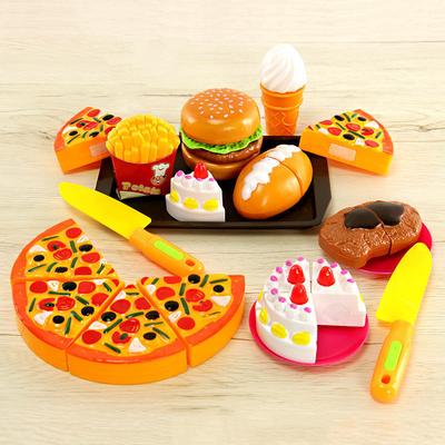 Comida de simulación para niños, juguetes de cocina, hamburguesa, filete, pizza, juego de platos de comida rápida, juego de cocina para niños