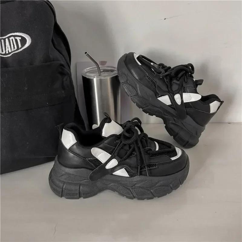 

Fashion 2024 Women s Mesh Sneakers Patchwork Lace Up Flat Shoes for Woman Lightweight Female Shoes Classic white jogging shoes 36 чёрный