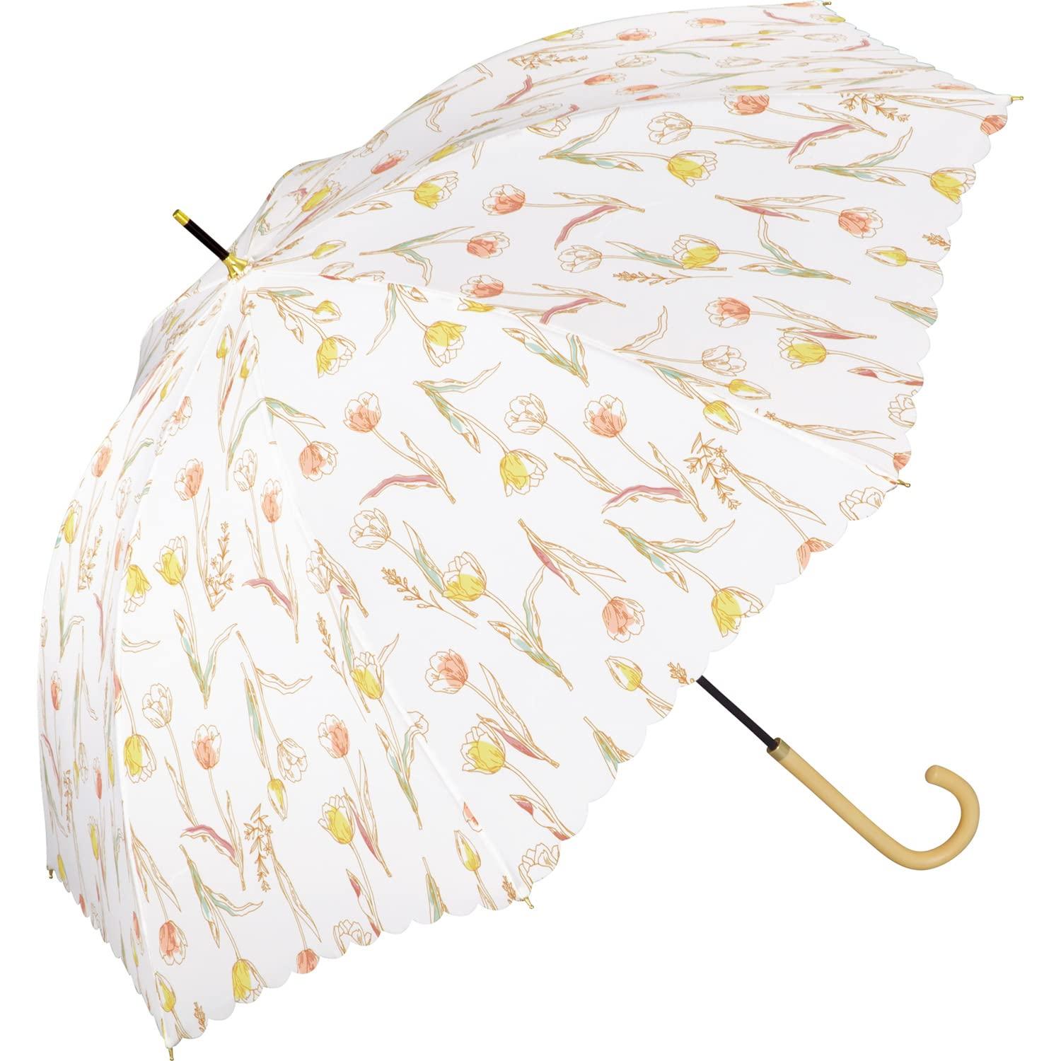 

Винтажный тюльпан Off Long для солнечной и дождливой погоды Цветочный деревянный элегантный гладкий WPC. Зонт, 58 см, женский, Days, большой, узор, ручка, кайма,