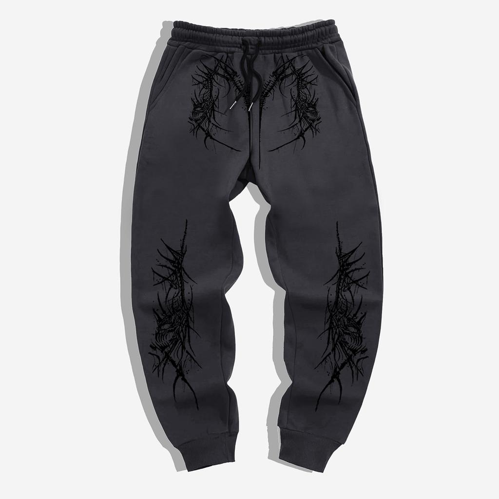 Hip-Hop High Street Dark Style-Thorn Totem Street Casual Sweatpants, Campus Fashion Outdoor Casual Jogging Pants