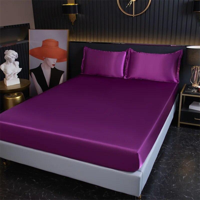 Luxury Satin Fitted Sheet High-End Solid Color Mattress Cover With Elastic Band Bedsheet 140x200 200x220 Fit Sheet