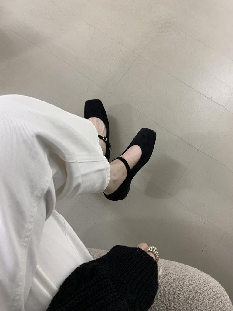 French Retro Mary Jane Shoes Women's Autumn Models with Flat Bottom Square Head Single Shoes Inner Height Increase with Skirt Women's Shoes