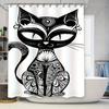 Black Cat Shower Curtain Artistic Black White Zentangle Bathroom Decor Unique Print Waterproof Shower Fabric