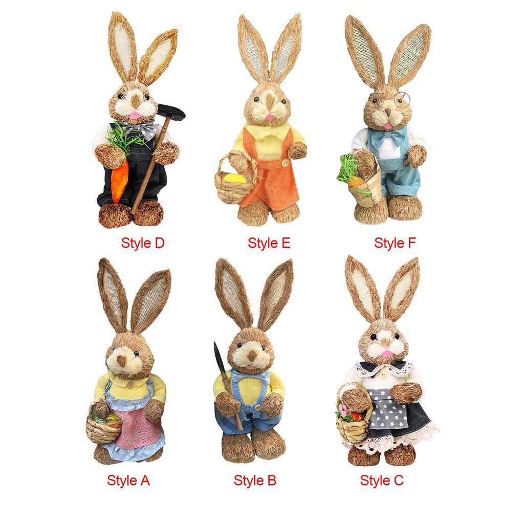 Handmade Straw Rabbit Figurine Easter Bunny Ornament for Dining Room Table Dollhouse Miniatures