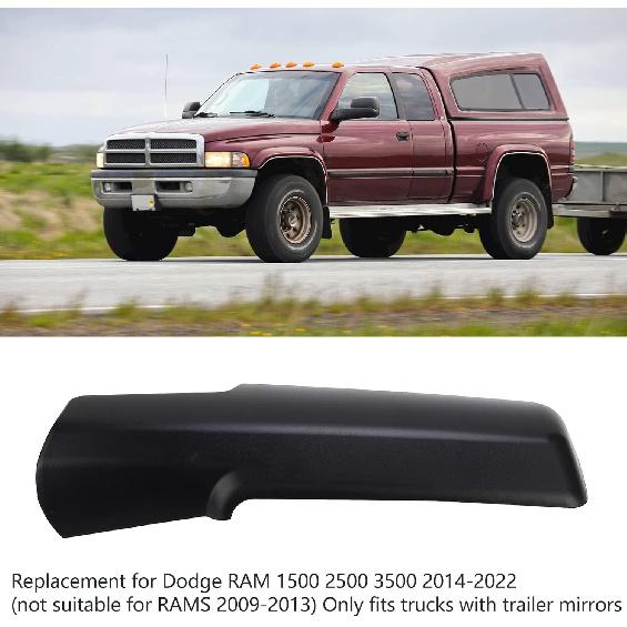 Car Trailer Tow Mirror Cover,Tow Mirror Front Arm Cover Cap for RAM 1500 2500 3500 2014‑2022 (Right 68263392AA)