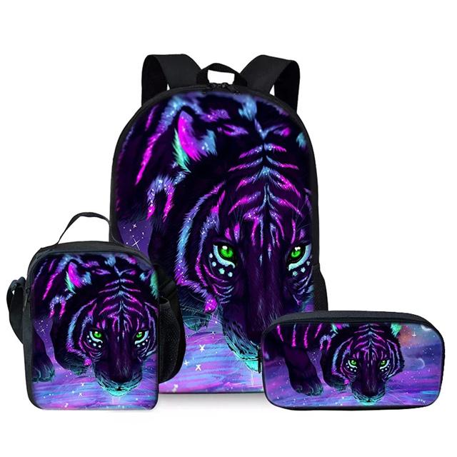 Set Zaino a Tre Pezzi Tigre Anime per Ragazzi e Ragazze Migliori Regali Zaino Scolastico Cartoon 3D per Bambini