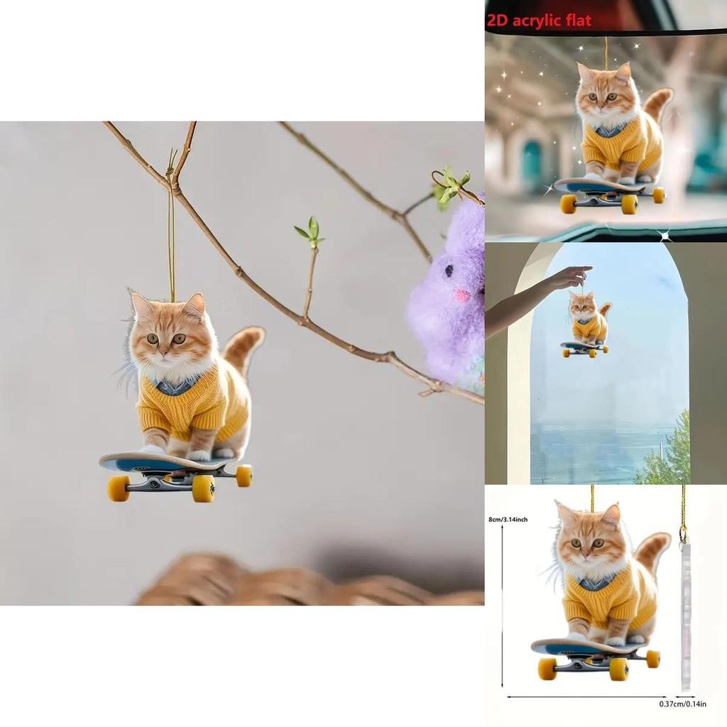 Unique Acrylic Flat Skateboard Cat Car Decoration Adorable Cartoon Style For Interior Charm