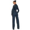 6039 Tie-Dye Washed Long Sleeve Patchwork Denim Jumpsuit Romper
