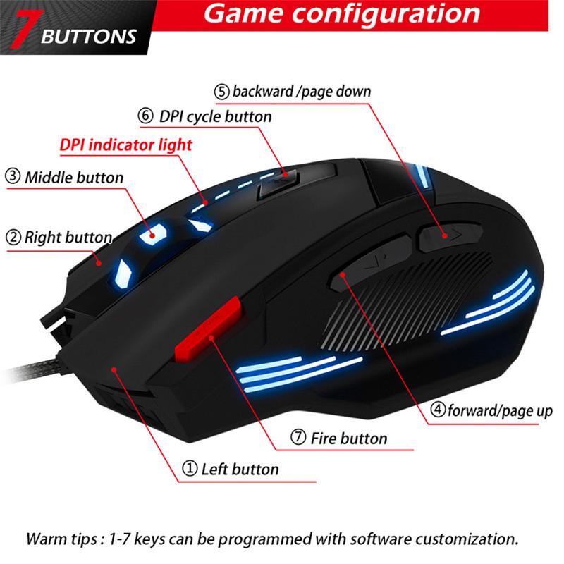Buy Wired Gaming Mouse 7 Button 3200 DPI 4 Color Led Light Optical USB ...