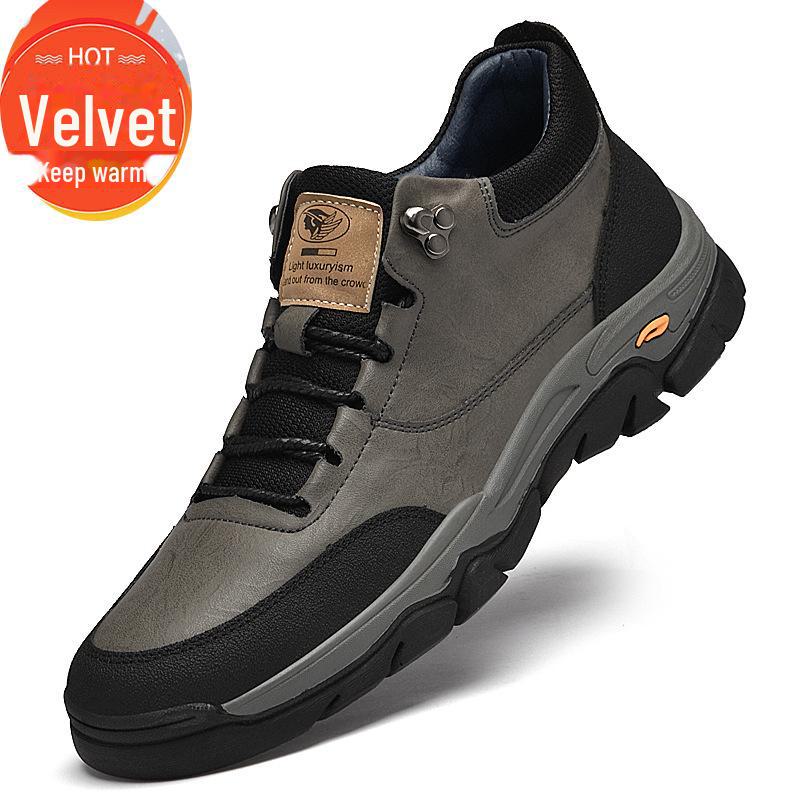Men's Genuine Leather Large Size Outdoor Work Shoes, Non-Slip Wear-Resistant Thick Sole with Velvet Lining (Sizes 46-50).