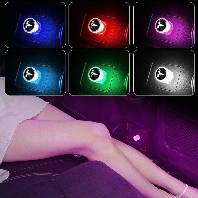1Pcs USB Car LED Light Auto Interior Atmosphere Light Car Emblem Styling For Tesla Model 3 Model X S 2016-2023 Model Y Decals TM3 TMX