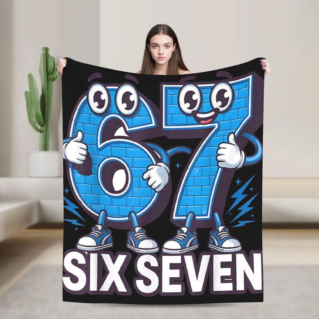 67 Zes Zeven 6 7 Grappige Italiaanse Brainrot Radio Muziek Deken Zacht Mode Pluche Worpdeken Voor Meisjes Slaapkamer Flanel Sprei