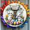 Metal Tin Sign Rabbit Easter Eggs Wall Art Rustic Porch Holiday Home Decor