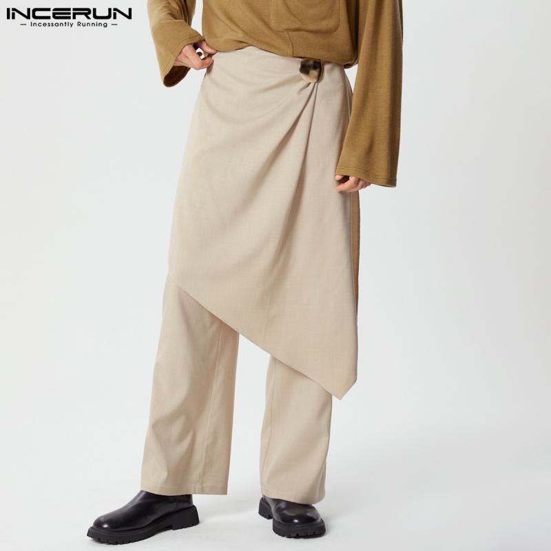INCERUN Herren Reißverschluss Unregelmäßige Lagen Lässige Lange Gerade Hosen Hose