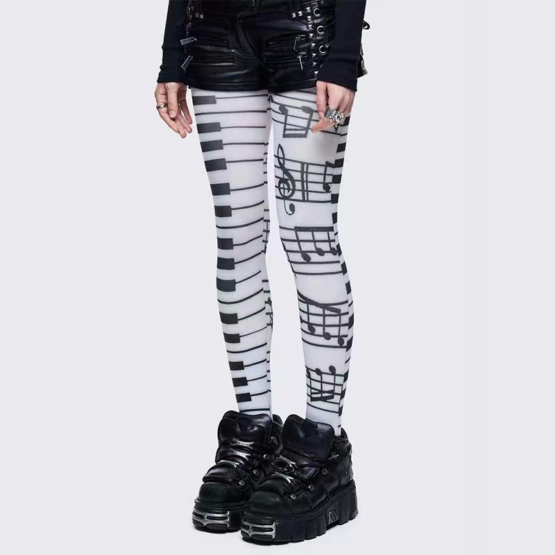 Bílé Sexy Subkultura Graffiti Punkový Potisk Dlouhé Ponožky Nad Koleno Stehenní Punčochy Y2K Cosplay Roztomilé Ponožky Kawaii