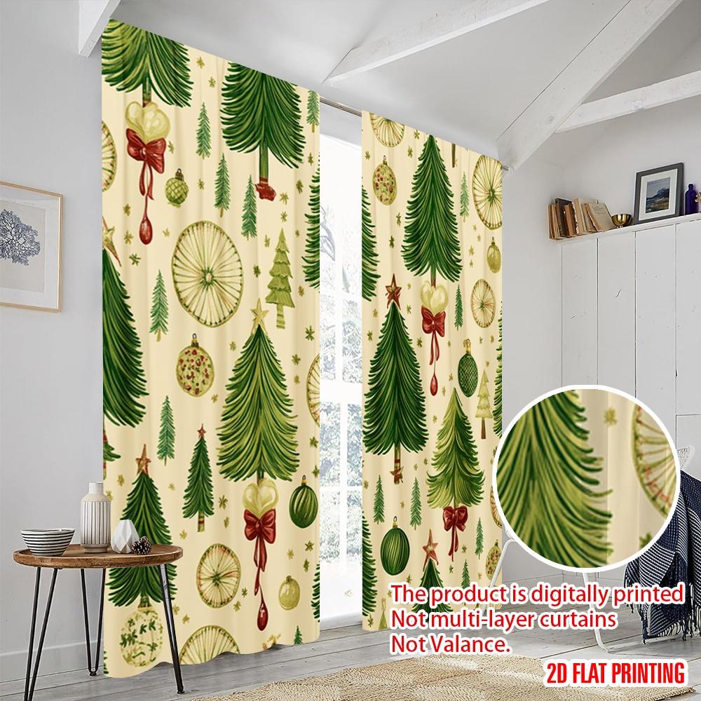 2pcs,2D Plane Printing Contemporary Curtains Christmas Trees Ornaments Decorative (3) Polyester (without Rod) Decorations Inside